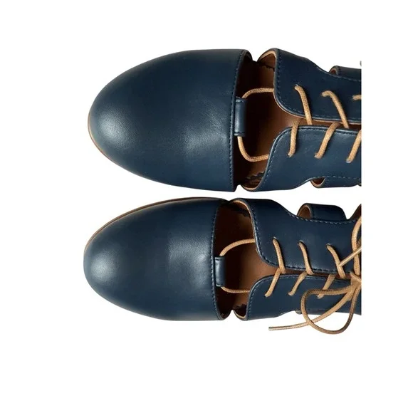 Julia Bo Cut Out‎ Oxfords NASSAU 9 (10) 40 Navy Blue Leather Handcrafted $185 - Picture 3 of 9